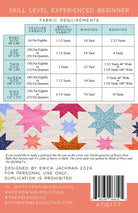Fabric requirements chart for a quilt with colorful star pattern on a peach background TheHelenQuiltPattern_KTQ177-MultipleSizeOptions-Carmon_sQuiltShop