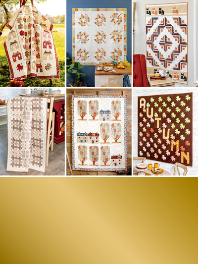 Carmon's Quilt Shop collection of seasonal autumn quilt patterns by Wendy Sheppard featuring harvest and leaf designs.