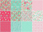 Carmon's Quilt Shop Quilting in Bloom fat quarter bundle featuring 13 floral 100% cotton fabric prints in pink and teal