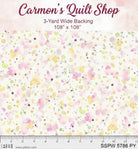 Carmon's Quilt Shop Sally's Speckle 108 inch wide cotton backing fabric with a colorful paint splatter design.