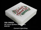 Carmon's Quilt Shop limited-edition 25-day premium quilter's advent box with festive holiday branding on white packaging