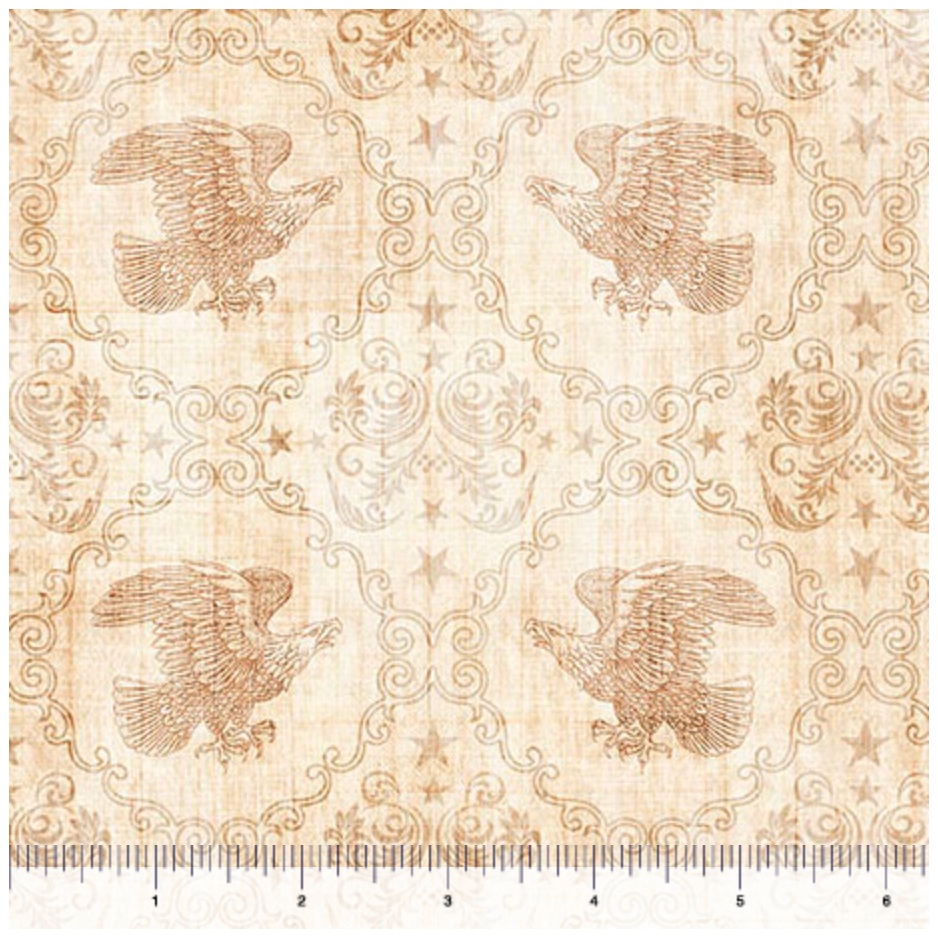 Carmon's Quilt Shop American Heritage cream cotton fabric with vintage eagle and scrollwork pattern for quilt backing