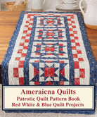 Carmon's Quilt Shop Americana Quilts pattern book featuring a red, white, and blue star-patterned table runner