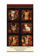 Carmon's Quilt Shop Autumn Cats fabric panel by Peggy Collins featuring six cat portraits in a black and spice palette.