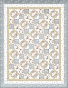 Carmon's Quilt Shop Baby Bears and Airplanes quilt pattern features baby bears in pilot outfits with airplanes and clouds. Soft blues, creams, and beige.