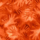 Carmon's Quilt Shop Believe collection 100% cotton fabric in paprika with a handprint pattern.