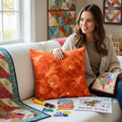 Carmon's Quilt Shop Believe collection 100% cotton fabric in paprika with a handprint pattern.
