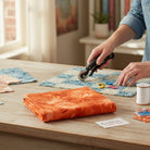 Carmon's Quilt Shop Believe collection 100% cotton fabric in paprika with a handprint pattern.