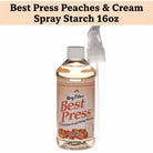Carmon's Quilt Shop Best Press Peaches & Cream spray starch in a 16oz plastic bottle for quilting and ironing.