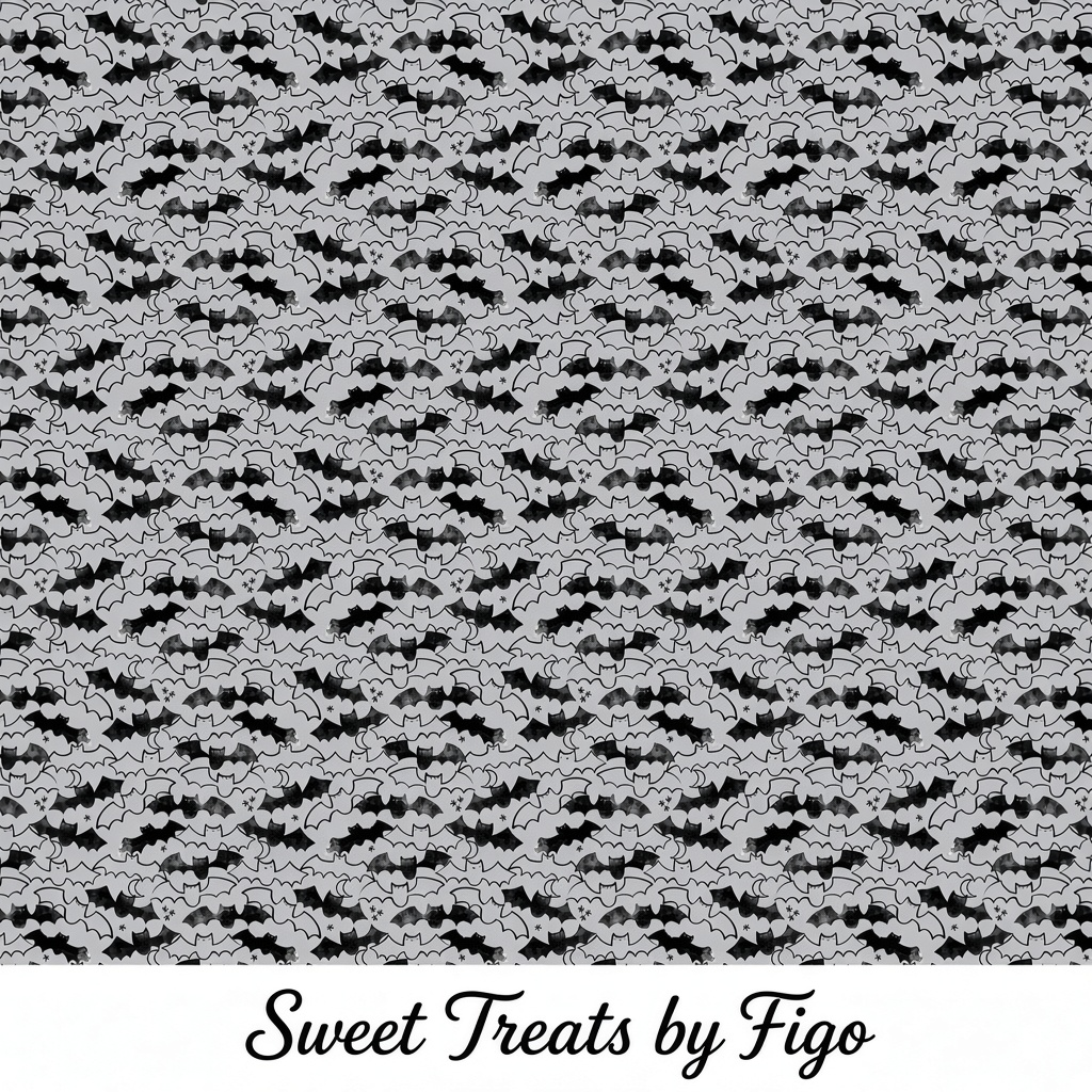 Carmon's Quilt Shop FIGO Fabrics Sweet Treat black cotton quilting fabric featuring a repeating bat pattern