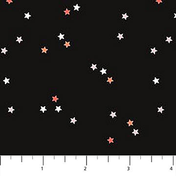 Carmon's Quilt Shop FIGO Fabrics Sweet Treat black cotton quilting fabric with small white and coral star pattern