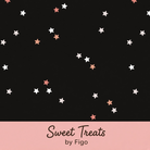 Carmon's Quilt Shop FIGO Fabrics Sweet Treat black cotton quilting fabric with white and coral star pattern