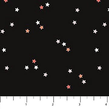 Carmon's Quilt Shop FIGO Fabrics Sweet Treat black cotton quilting fabric with scattered white and peach stars