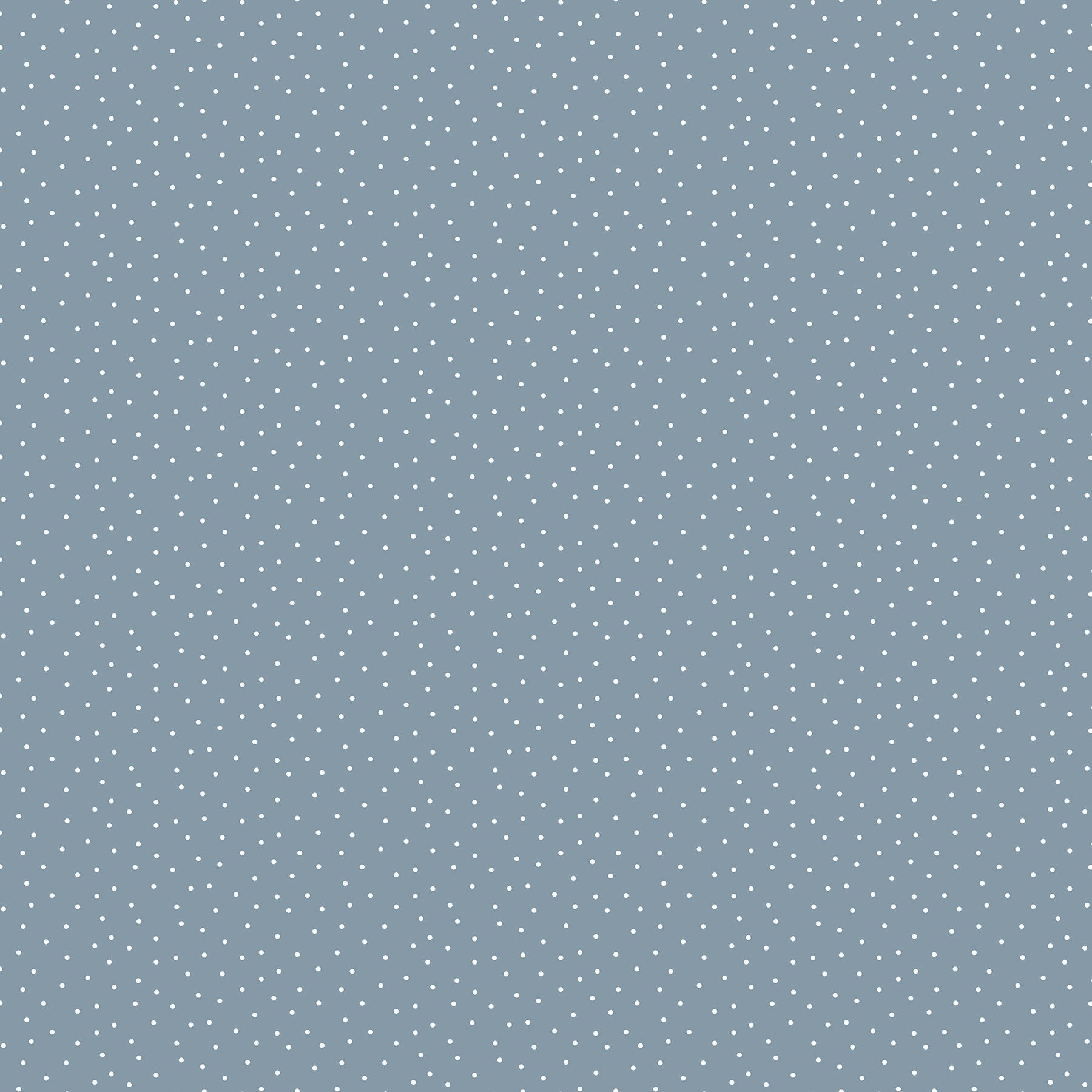 Carmon's Quilt Shop Figo Nest cotton fabric featuring a dusty blue background with a delicate white polka dot pattern.