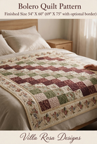 Carmon's Quilt Shop Bolero quilt pattern by Villa Rosa Designs featuring a floral patchwork throw on a bed