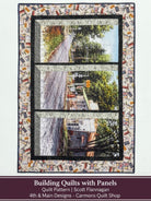 Carmon's Quilt Shop Building Quilts with Panels pattern featuring a landscape scene quilt with a vintage border
