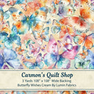 Carmon's Quilt Shop Butterfly Wishes cream 108-inch wide cotton quilt backing fabric with watercolor butterflies