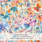 Carmon's Quilt Shop Butterfly Wishes cream 108-inch wide cotton quilt backing fabric with colorful watercolor butterflies