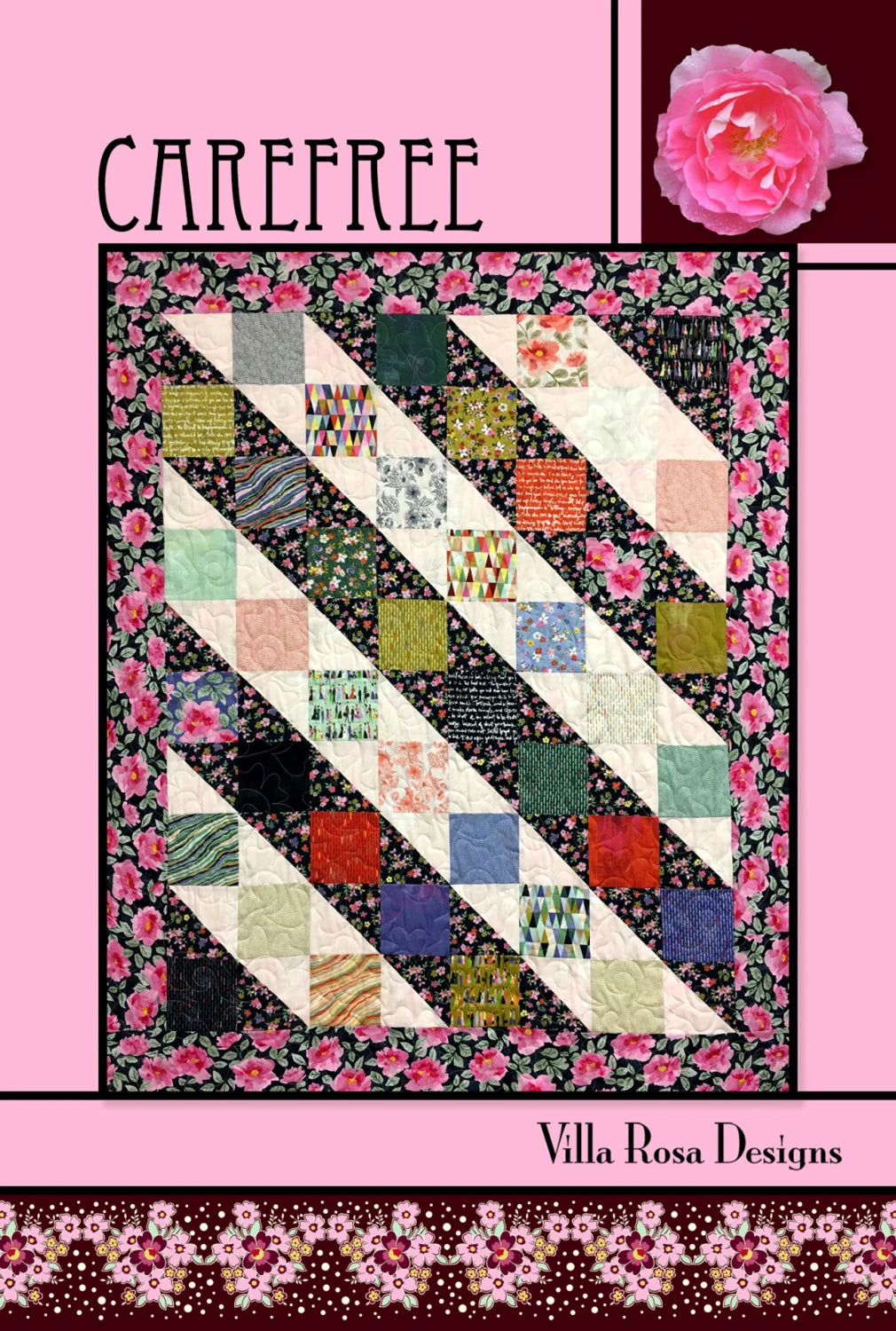 Carmon's Quilt Shop Carefree quilt pattern by Villa Rosa Designs featuring a colorful 5-inch square patchwork design.