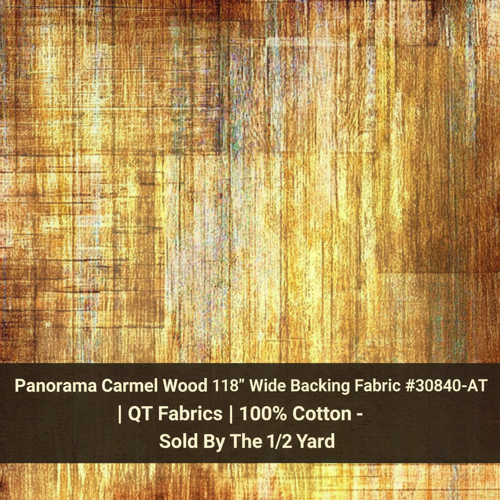 Carmon's Quilt Shop Panorama Carmel Wood 118 inch wide cotton backing fabric with a brown abstract wood grain texture.