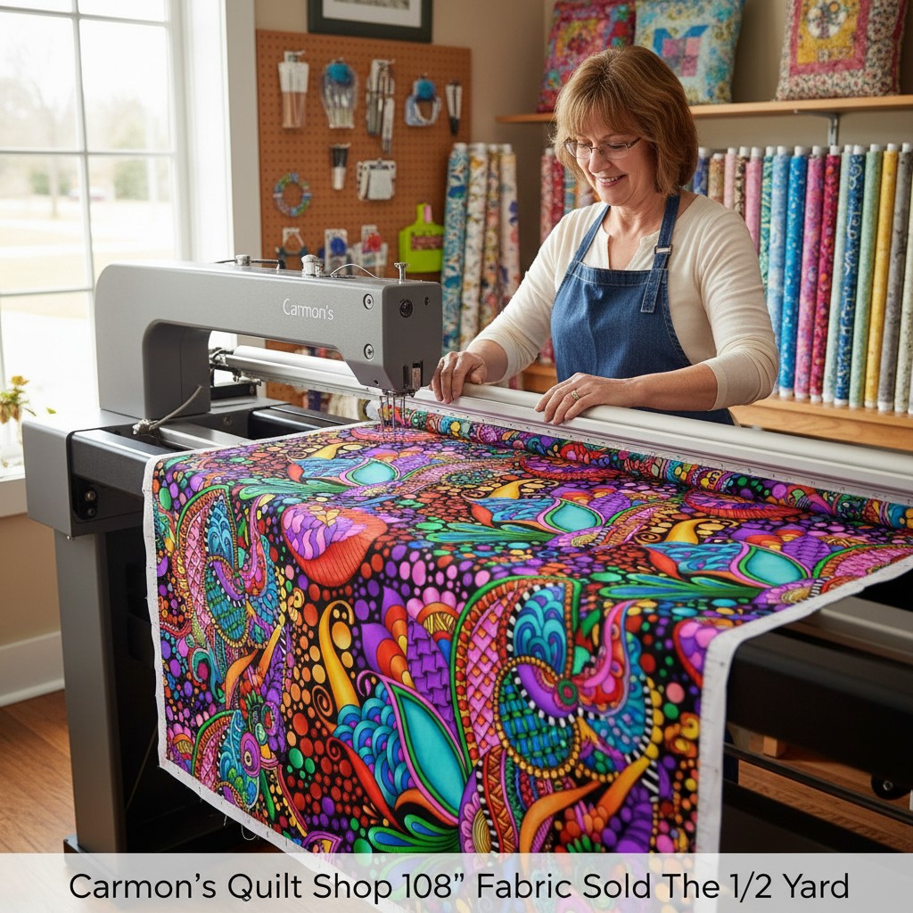 Carmon's Quilt Shop QT Fabrics Carnivale floral geometric cotton fabric being quilted on a longarm machine