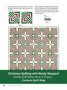 Carmon's Quilt Shop Christmas quilt pattern page featuring a red, green, and white traditional block design.