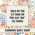 Carmon's Quilt Shop Circle Medallion 108 inch wide cotton quilt backing fabric with colorful watercolor print