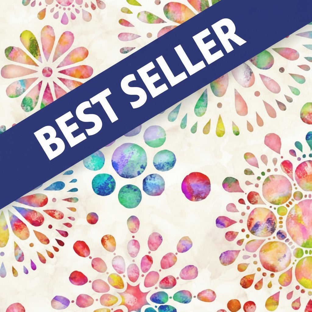 Carmon's Quilt Shop Circle Medallion 108 inch wide cotton backing fabric with colorful watercolor floral patterns