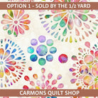 Carmon's Quilt Shop Circle Medallion 108 inch wide cotton quilt backing fabric with colorful watercolor patterns
