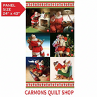 Carmon's Quilt Shop Coca-Cola Christmas cotton fabric panel featuring nostalgic Santa Claus illustrations