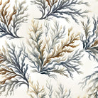 Carmon's Quilt Shop Coral Neutral 108 inch wide backing fabric with coastal seaweed print in blue and brown tones.