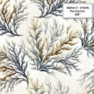 Carmon's Quilt Shop Coral Neutral 108 inch wide backing fabric featuring a coastal coral print in soft earth tones.