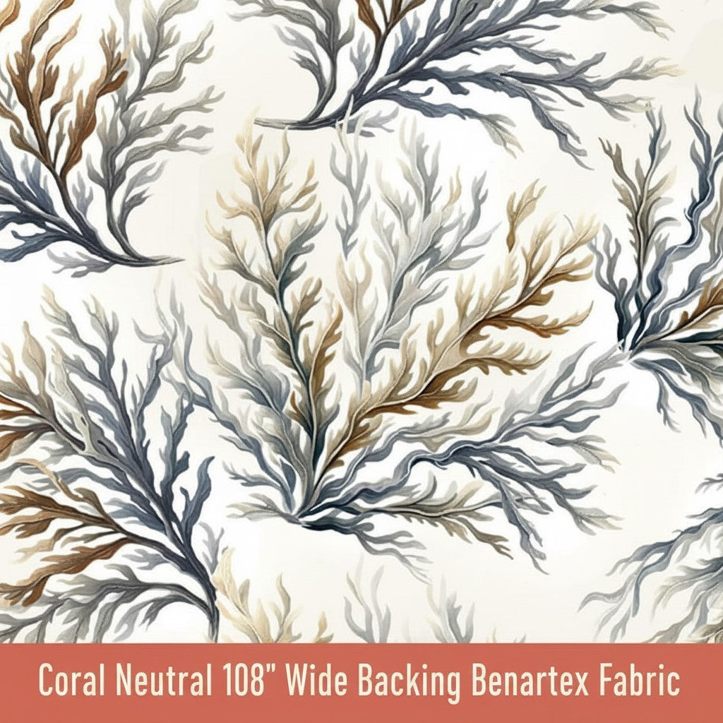 Carmon's Quilt Shop Coral Neutral 108 inch wide backing fabric by Nicole DeCamp featuring a coastal coral print