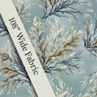 Carmon's Quilt Shop Coral Ocean 108 inch wide backing fabric with a coastal coral reef pattern in blue and tan