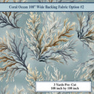 Carmon's Quilt Shop Coral Ocean 108 inch wide backing fabric featuring a detailed coral pattern in blue and tan tones.