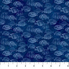Carmon's Quilt Shop Coral Reef fabric bundle featuring a dark blue ocean print with various tropical fish patterns.