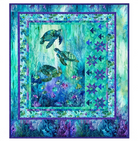 Carmon's Quilt Shop Coral Reef Star Fish quilt kit featuring sea turtles and vibrant underwater coral fabric patterns.