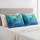 Carmon's Quilt Shop navy blue tote bag with a vibrant coral reef scene featuring sea turtles and colorful fish.