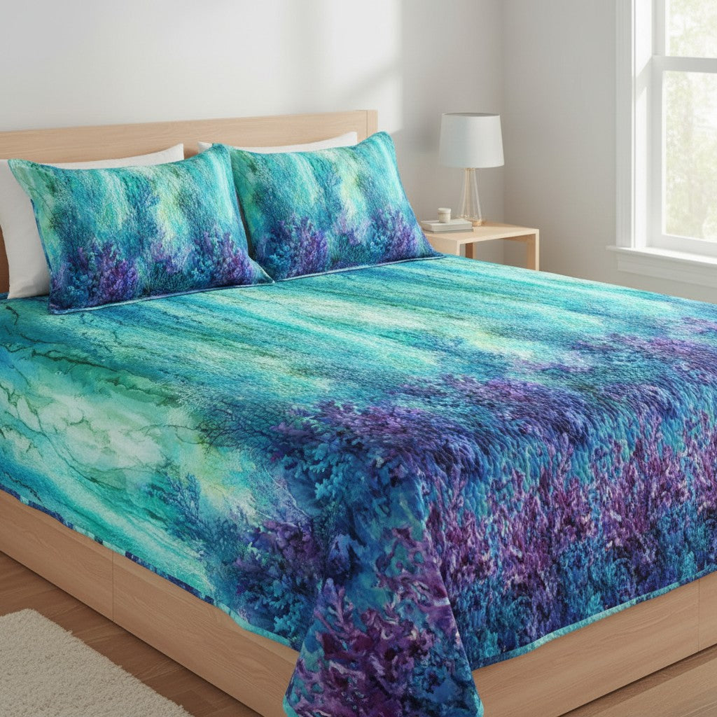 Carmon's Quilt Shop Coral Reef turquoise multi 100% cotton wide backing fabric, 3 yards 108" x 108", featuring underwater coral and sea life.