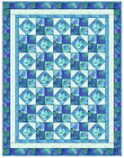 Carmon's Quilt Shop Coral Sea Span baby quilt kit featuring blue and teal cotton fabric in a square block pattern