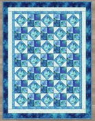 Carmon's Quilt Shop Coral Sea Span quilt kit featuring a geometric blue and white cotton pattern for baby quilts.