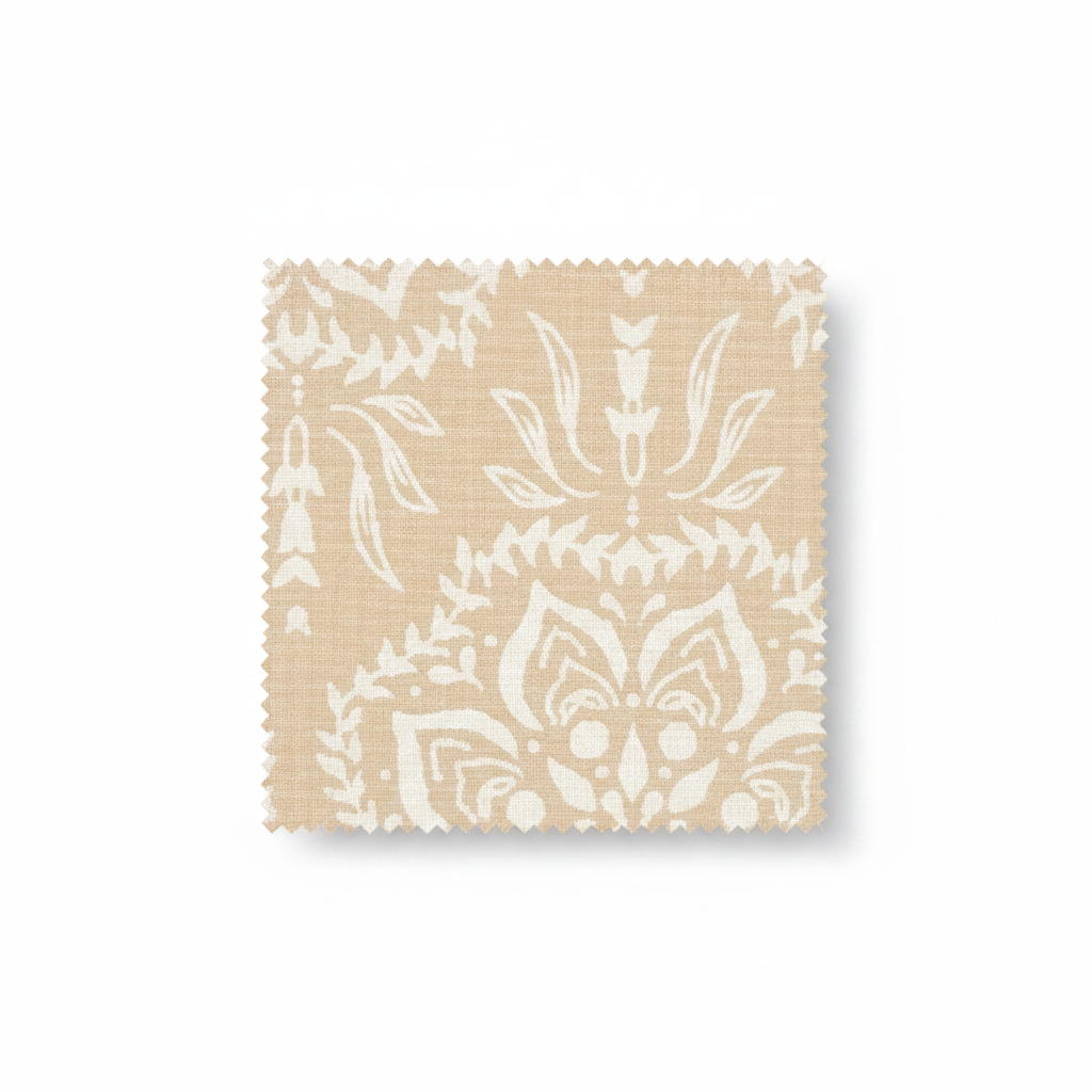 Carmon's Quilt Shop Light As Air cream cotton fabric swatch with white botanical print by Robert Kaufman