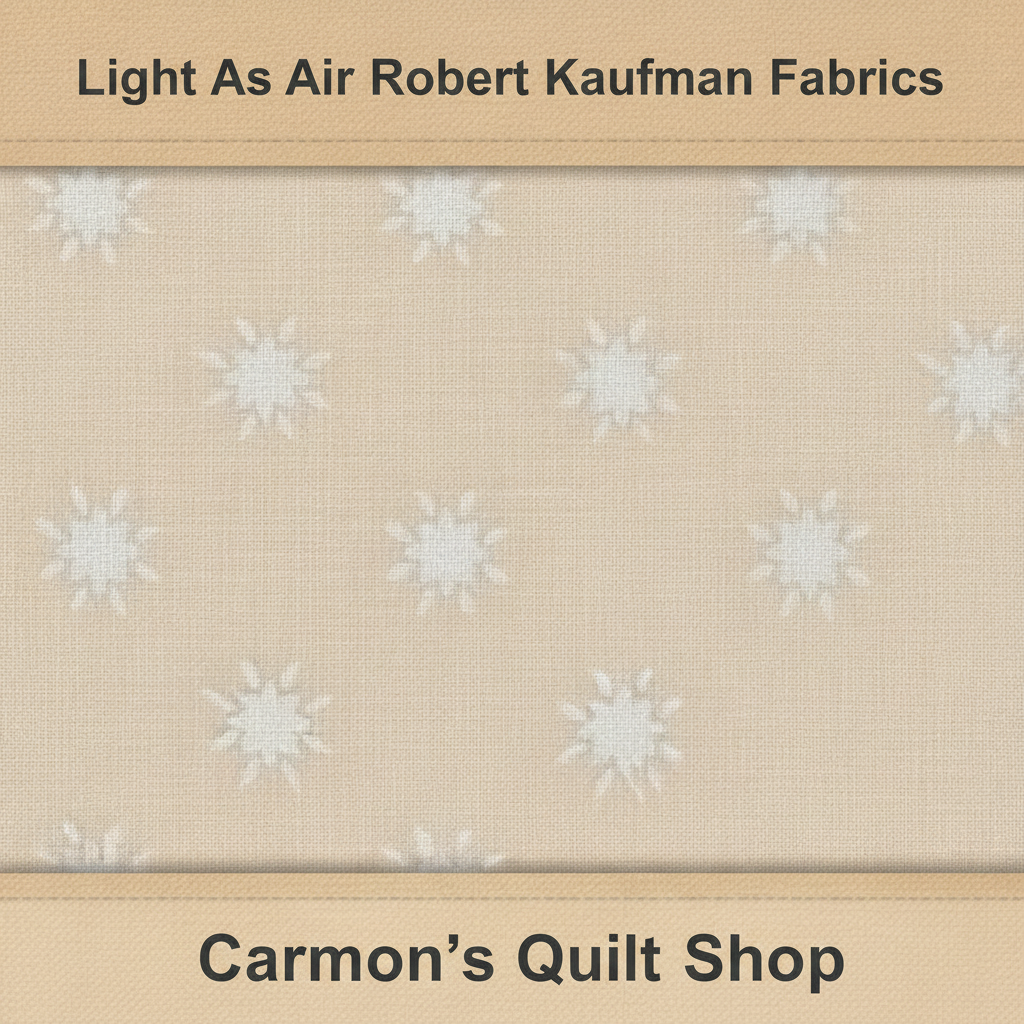 Carmon's Quilt Shop Light As Air cream 100% cotton quilting fabric with a delicate white floral pattern.