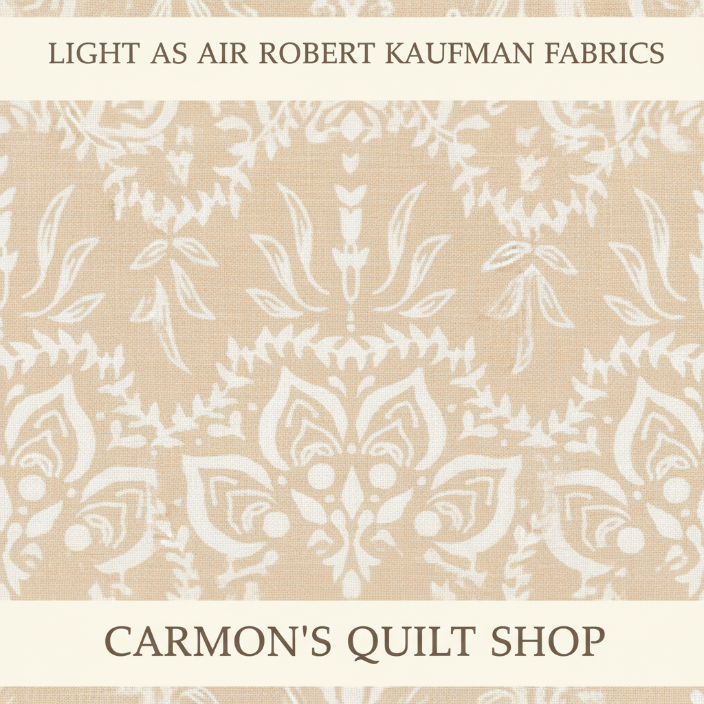Carmon's Quilt Shop Light As Air cream 100% cotton quilting fabric with a white botanical floral print