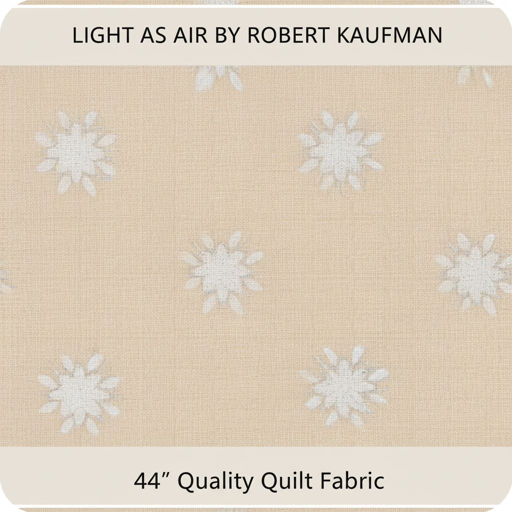 Carmon's Quilt Shop Light As Air cream cotton fabric by Robert Kaufman with a delicate white floral pattern.