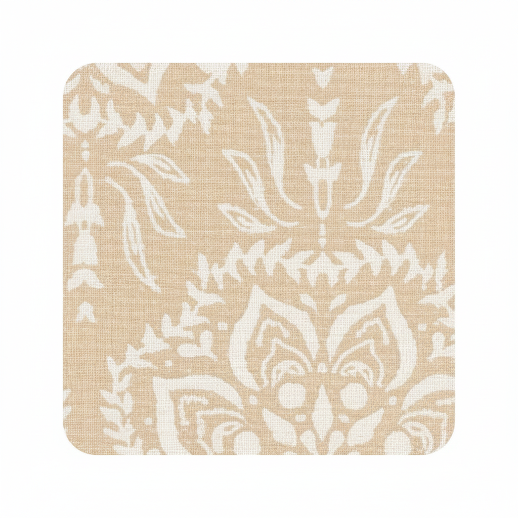 Carmon's Quilt Shop Light As Air cream 100% cotton fabric with white botanical print for quilting and sewing.