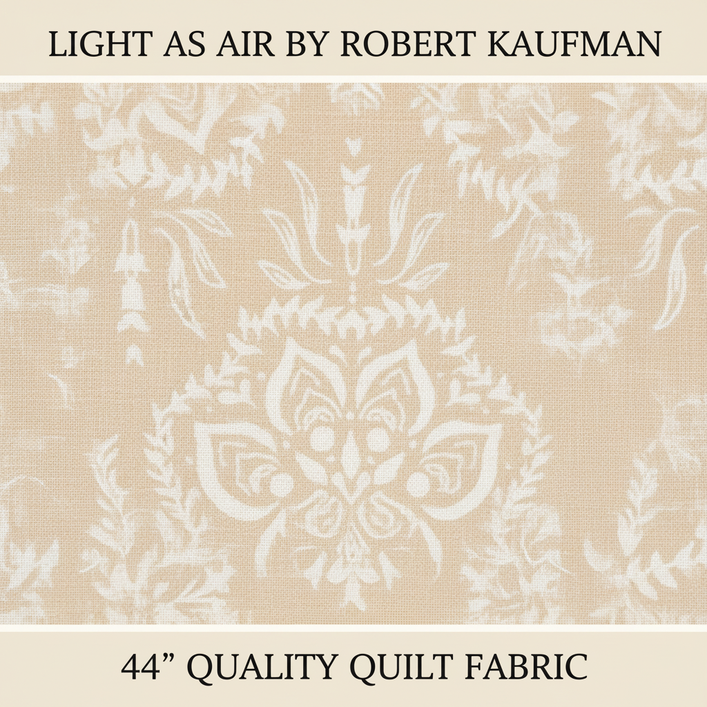 Carmon's Quilt Shop Light As Air cream 100% cotton quilting fabric with a white botanical floral print