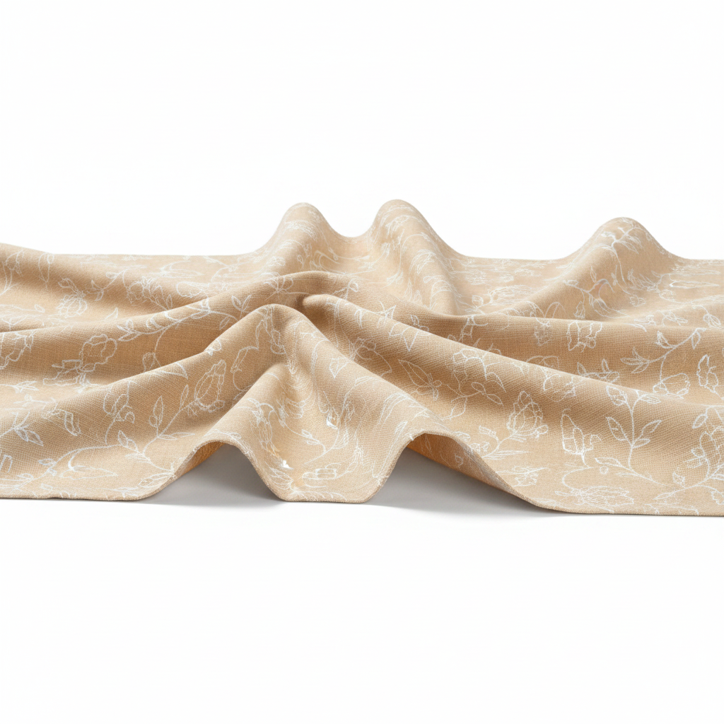 Carmon's Quilt Shop cream 100% cotton quilting fabric with a delicate white floral line art pattern