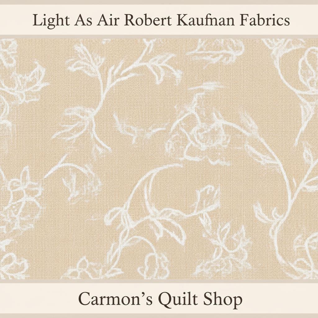 Carmon's Quilt Shop cream 100% cotton quilting fabric with an elegant white airy floral pattern from Robert Kaufman