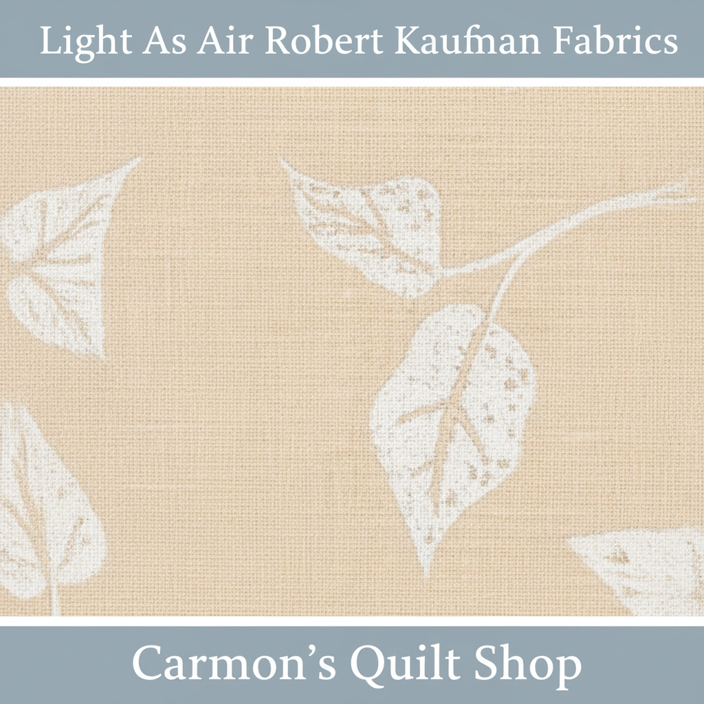 Carmon's Quilt Shop Light As Air cream cotton quilting fabric with white leaf pattern by Robert Kaufman
